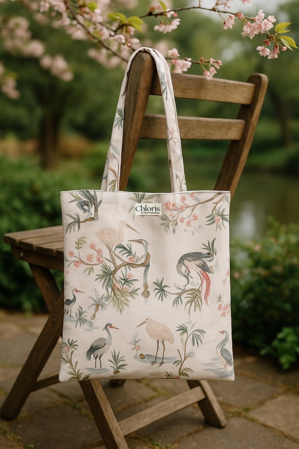 “Nature” everyday tote bag with bird and floral motifs. Durable, spacious, and elegant. Perfect for daily use with style. Discover it now in our eshop!